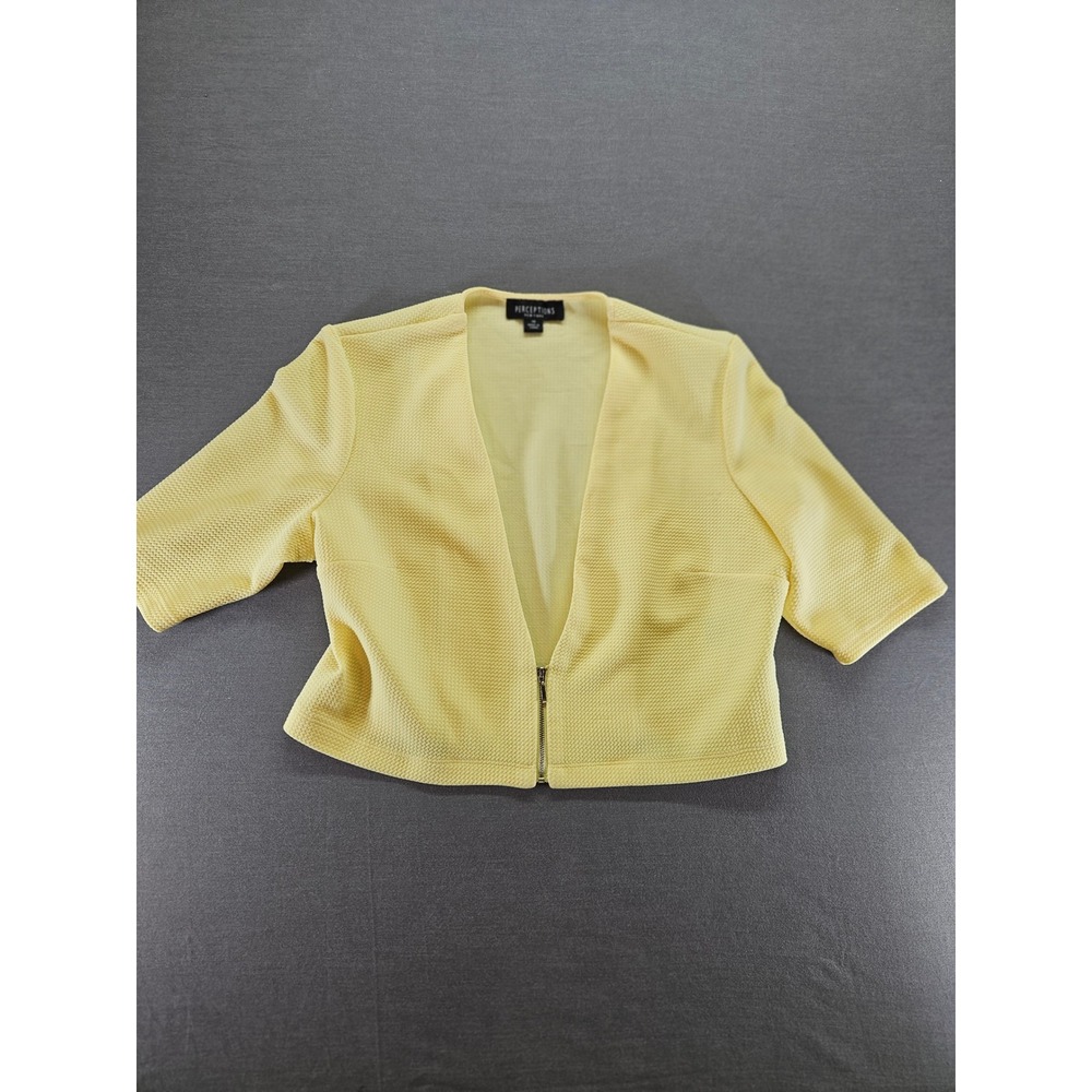 Perceptions New York Yellow Textured Cropped Zip Blazer Jacket Womens 14
